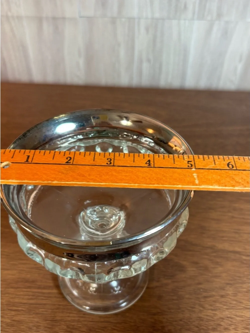 Vintage 1960’s Wedding Glass Compote with Silver-Tone Rim